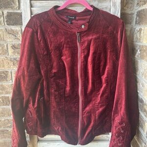 Torrid Red Burgundy Velvet Moto Jacket Sz 2 Plus Size.